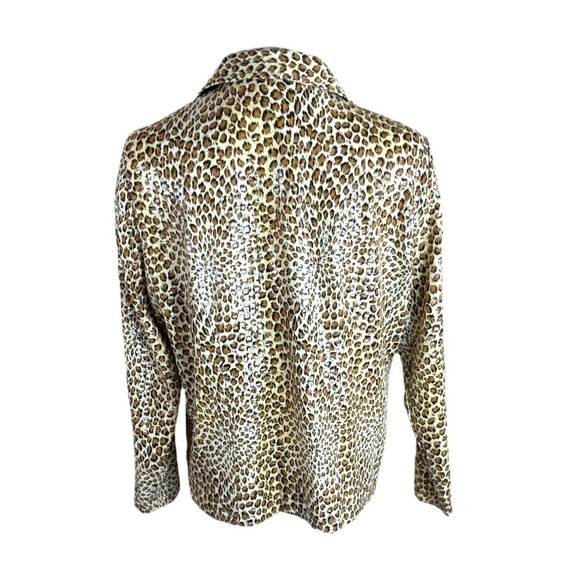 Exclusively Misook Brown Leopard Print Full Zip Shiny Jacket SZ L - Picture 5 of 5